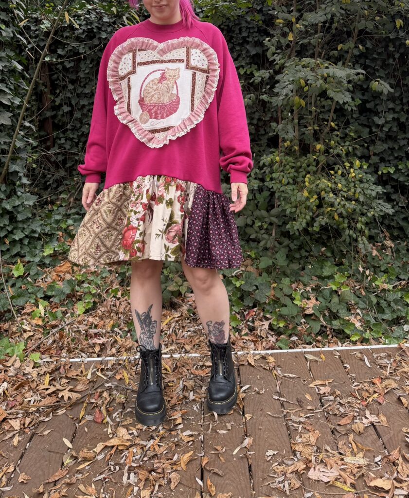 patchwork dress with cat heart