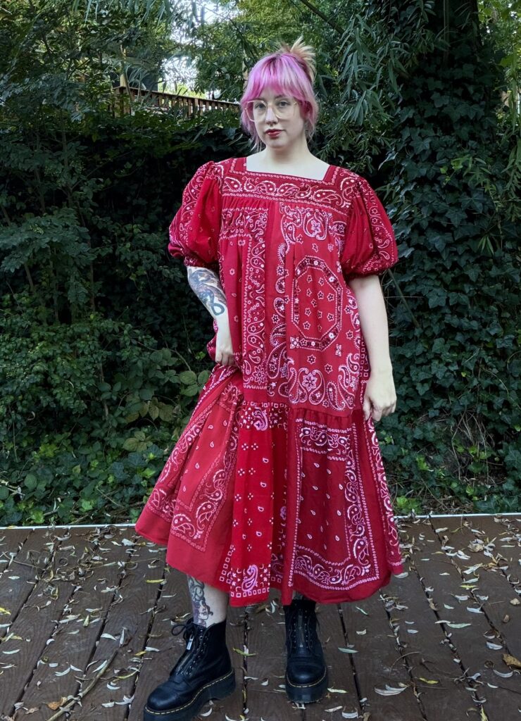 patchwork long red bandana dress