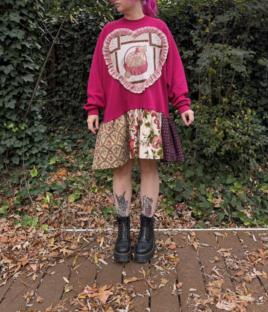 patchwork dress with cat heart